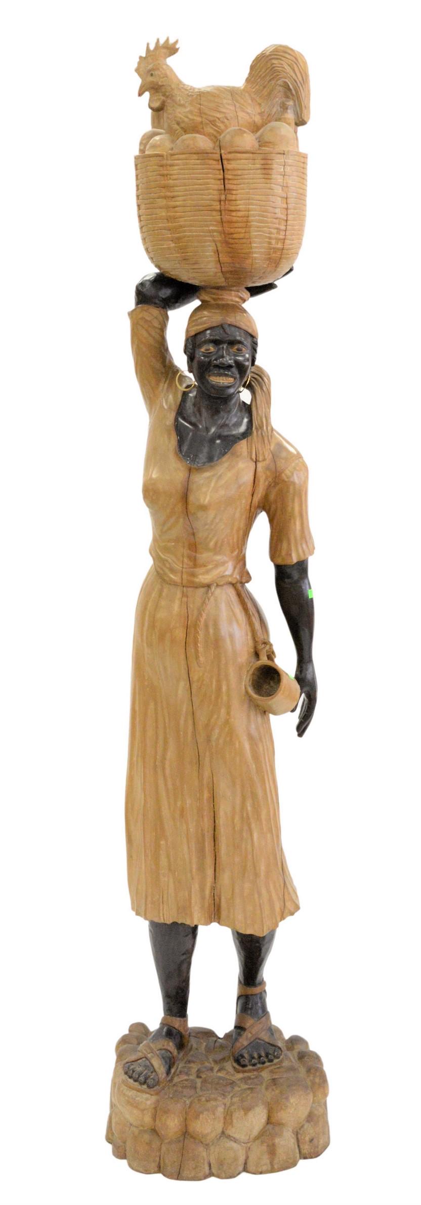 D. Le Conte Carved Wood Figure of a Haitian Woman with Basket on Head, (1 of 6)