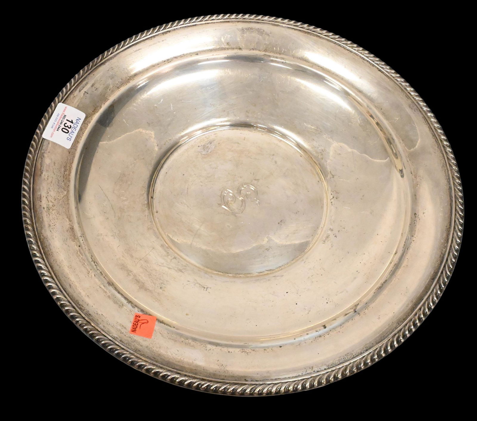 Large Gorham Sterling Silver Round Tray: Large Gorham Sterling Silver Round Tray, diameter 14 inches, 27.6 t.oz.
