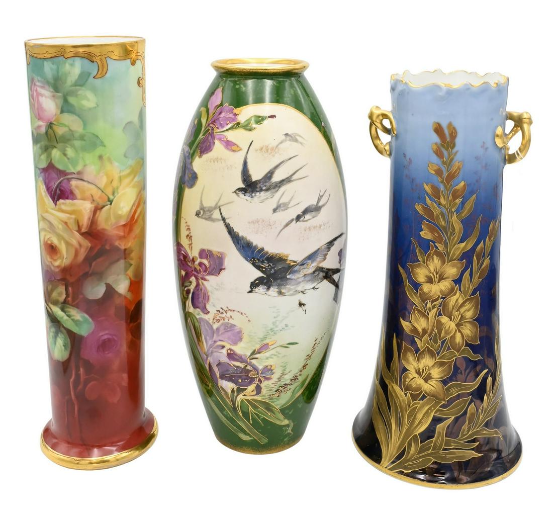Three Limoges France Hand Painted and Gilt Tall Vases (1 of 10)