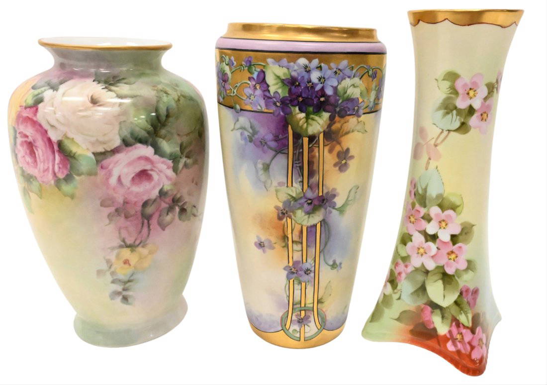 Group Of Three Large Limoges Porcelain Vases Auction