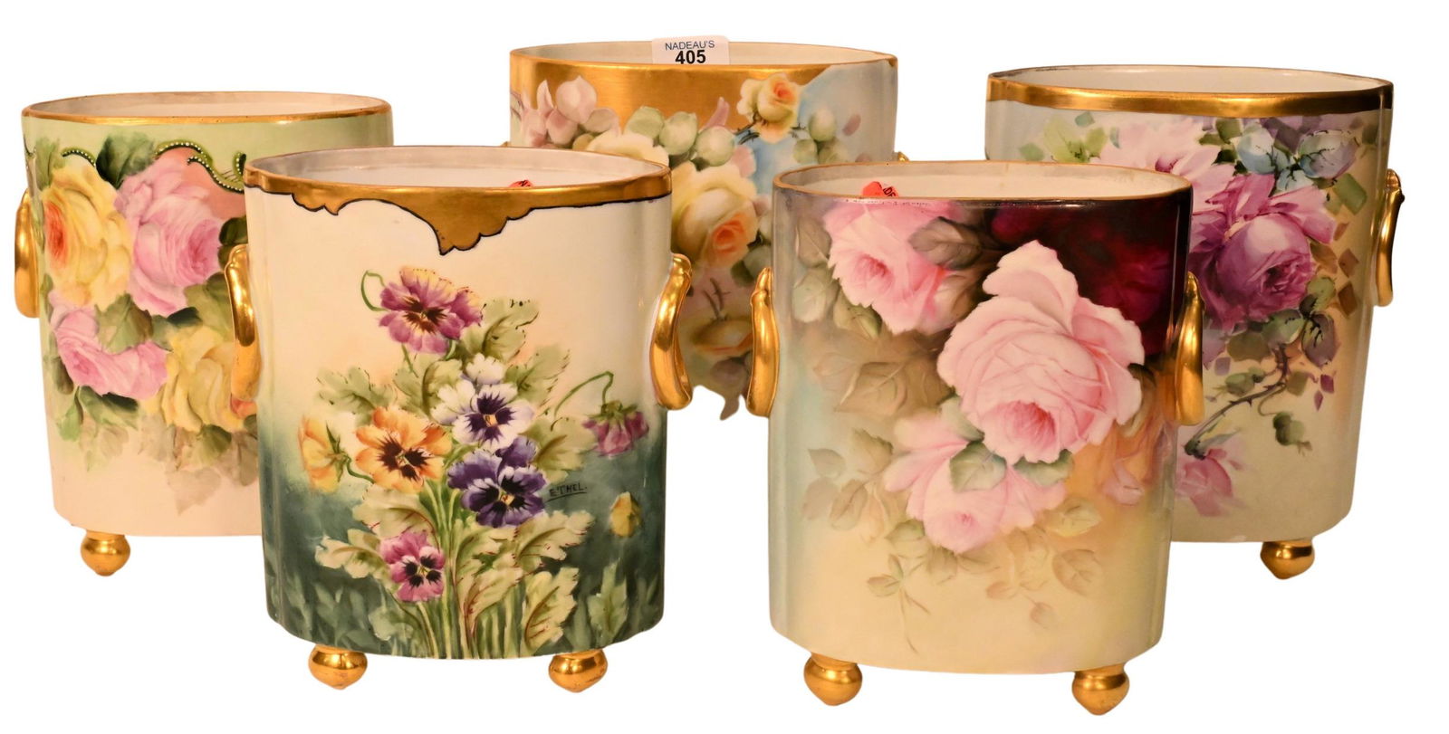 Five Piece Footed Oval Vase Limoges (1 of 6)