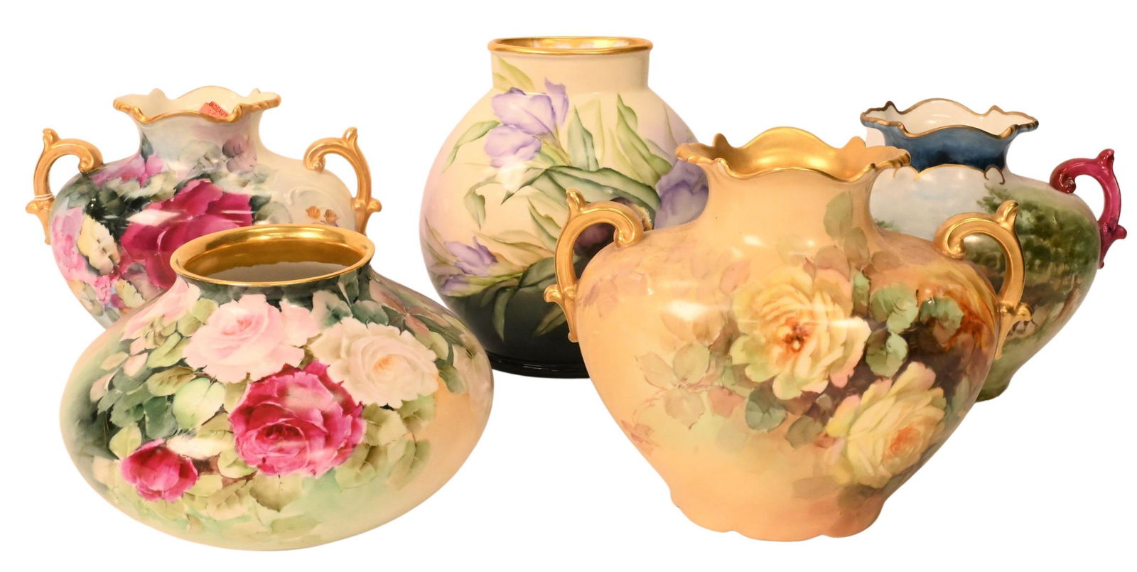 Five Piece Limoges Hand Painted Vases, (1 of 7)