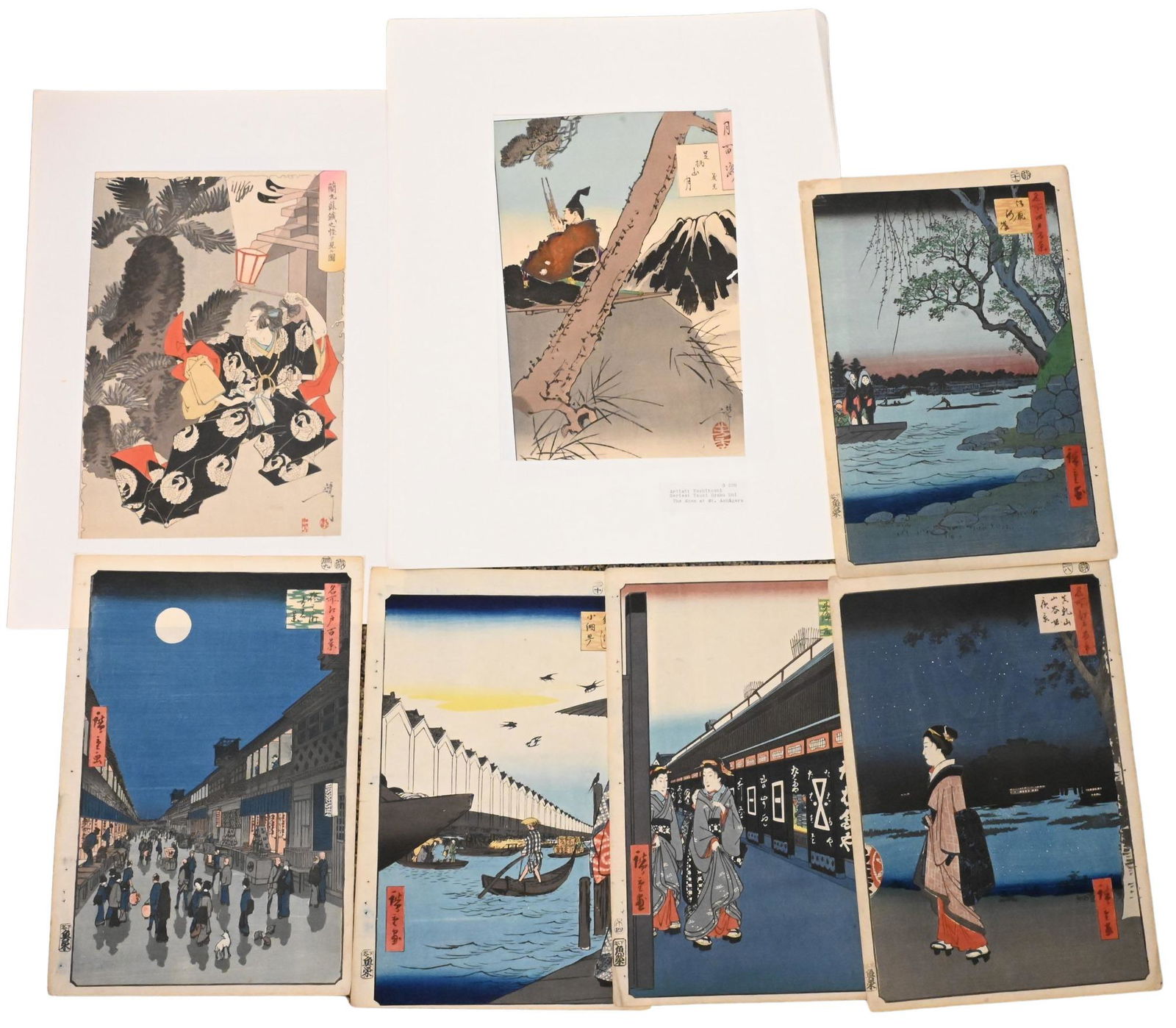 Large Grouping of Japanese Unframed Woodblock Prints (1 of 15)