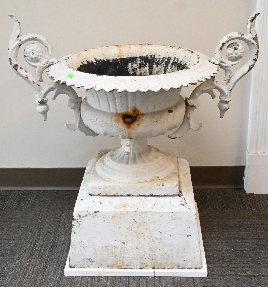 Painted Iron Outdoor Urn on Pedestal Base (1 of 5)