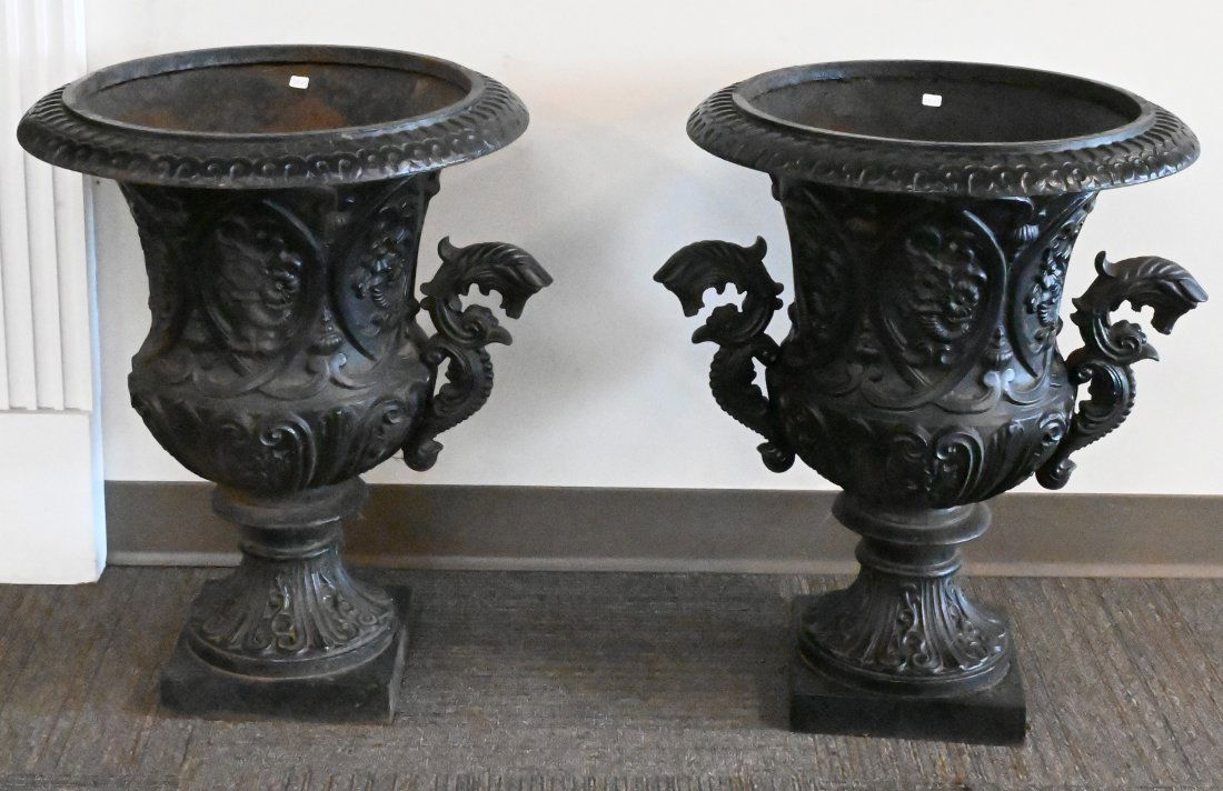 Pair of Painted Outdoor Iron Urns (1 of 4)