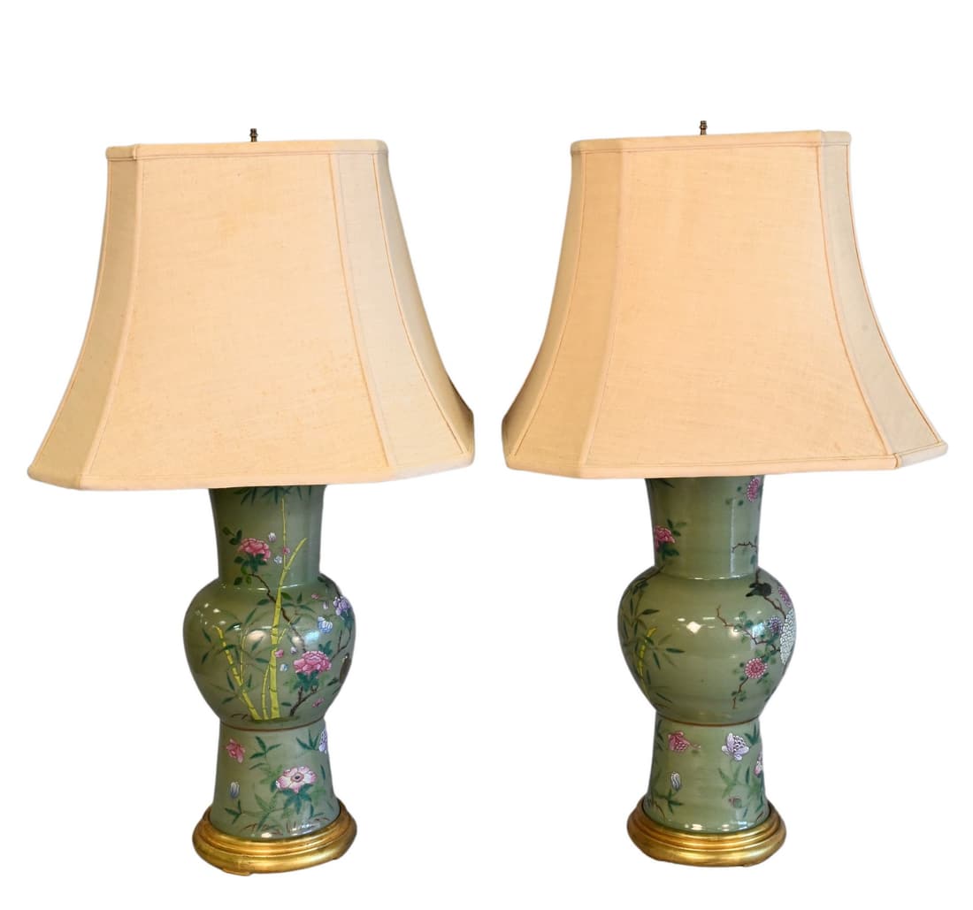 Pair of Celadon Glazed Sleeve Form Vases (1 of 4)