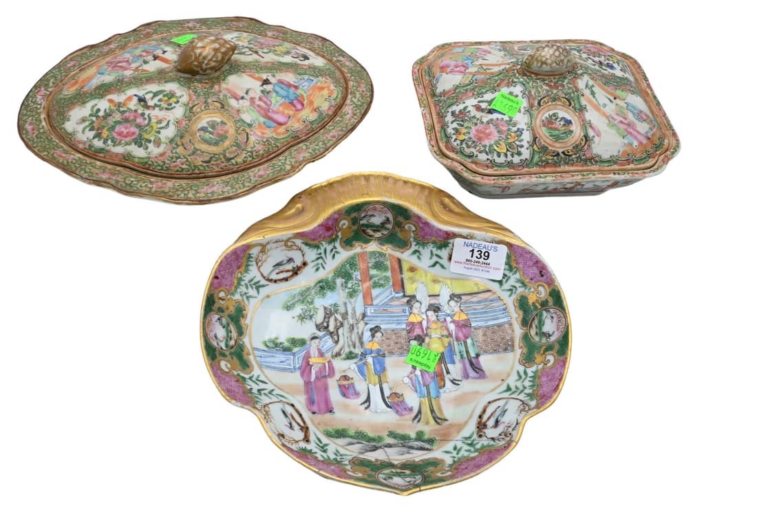 Three Chinese Rose Medallion Porcelain Pieces, (1 of 7)