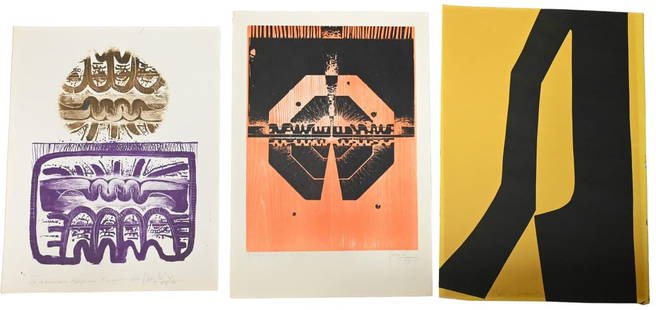 Three Silkscreen Prints: Three Silkscreen Printsto include Perez Celis (Argentine) "Nuestra tierra", signed, dated Buenos Aires 71, 20" x 13" Perez Celis (Argentine) "De la Formacion Pampeano "Equinoccio," 1970, signed, dated