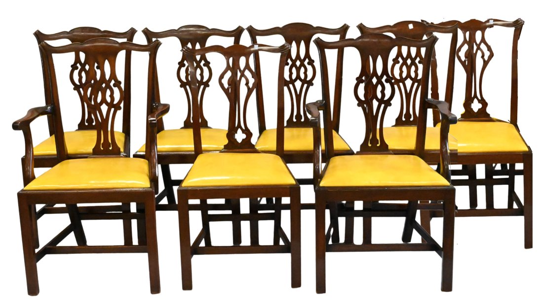 Set of Eight George III Style Mahogany Dining Chairs: Set of Eight George III Style Mahogany Dining Chairs, with slipcover seats, height 39 1/2 inches, width 23 inches.