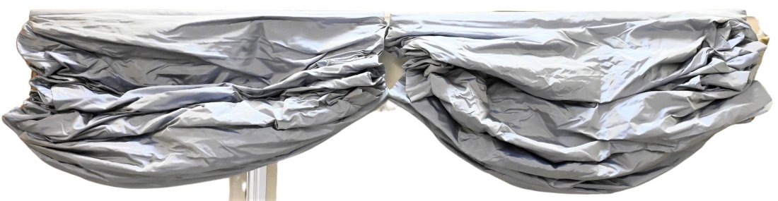 Three Sets of Windsor Curtains on Pulley: Three Sets of Windsor Curtains on Pulley, to include tan, grey and yellow, total approximately 8, 82â€³ x 66â€³.