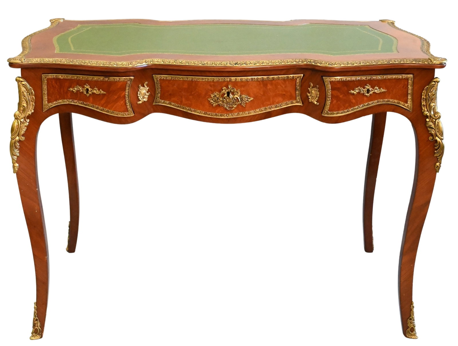 Louis XV Style Desk with Tooled Leather Top: Louis XV Style Desk with Tooled Leather Top, height 30 inches, top 26"x45"