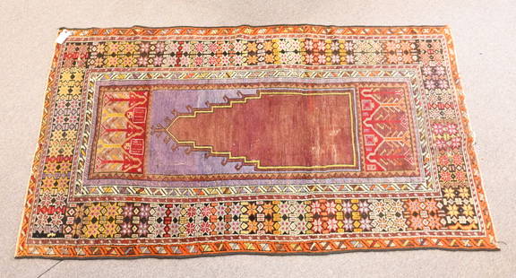 Oriental Prayer Rug: Oriental Prayer Rug, has wear hole and cuts, 3'2"x5'7"