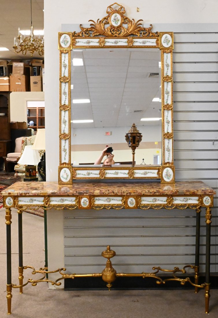 Heavy Brass French Style Rectangular Hall Table with Mirror (1 of 10)