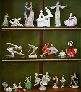 Large Group of Porcelain Figures: Large Group of Porcelain Figures, to include two Hutschenreuther figures, Royal Crown Derby rabbit, Moriyama figure, Japan, one lladro "Anniversary" figurine, one Iladro rabbit, royal D. Reflections "