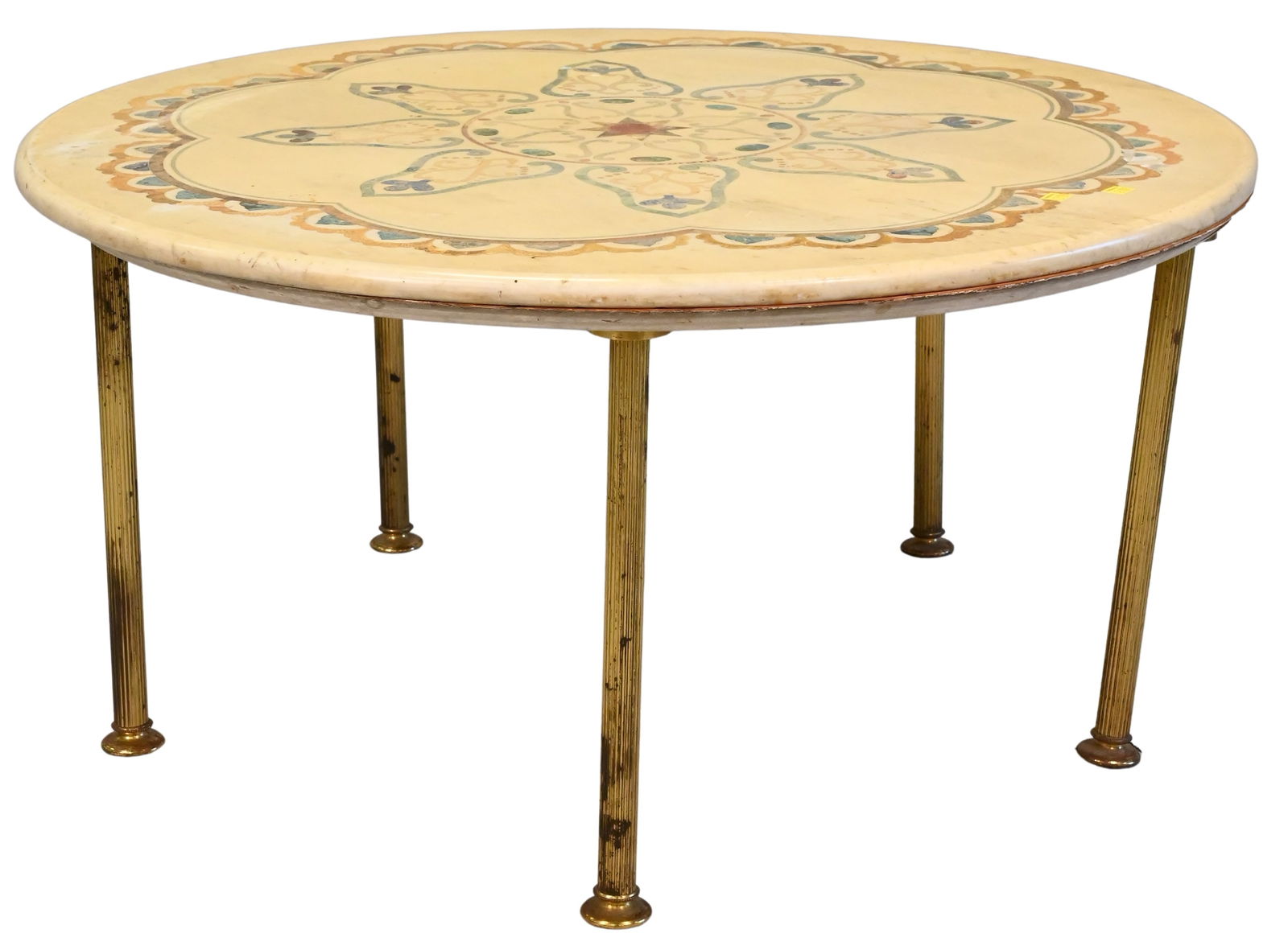 Cream and Polychrome Foliate Scagliola Round Low Table (1 of 4)