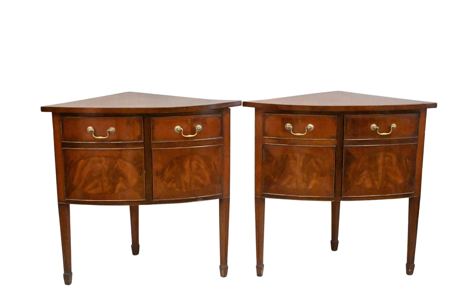 Pair of George III Style Mahogany Inlaid Corner Cabinets, (1 of 6)