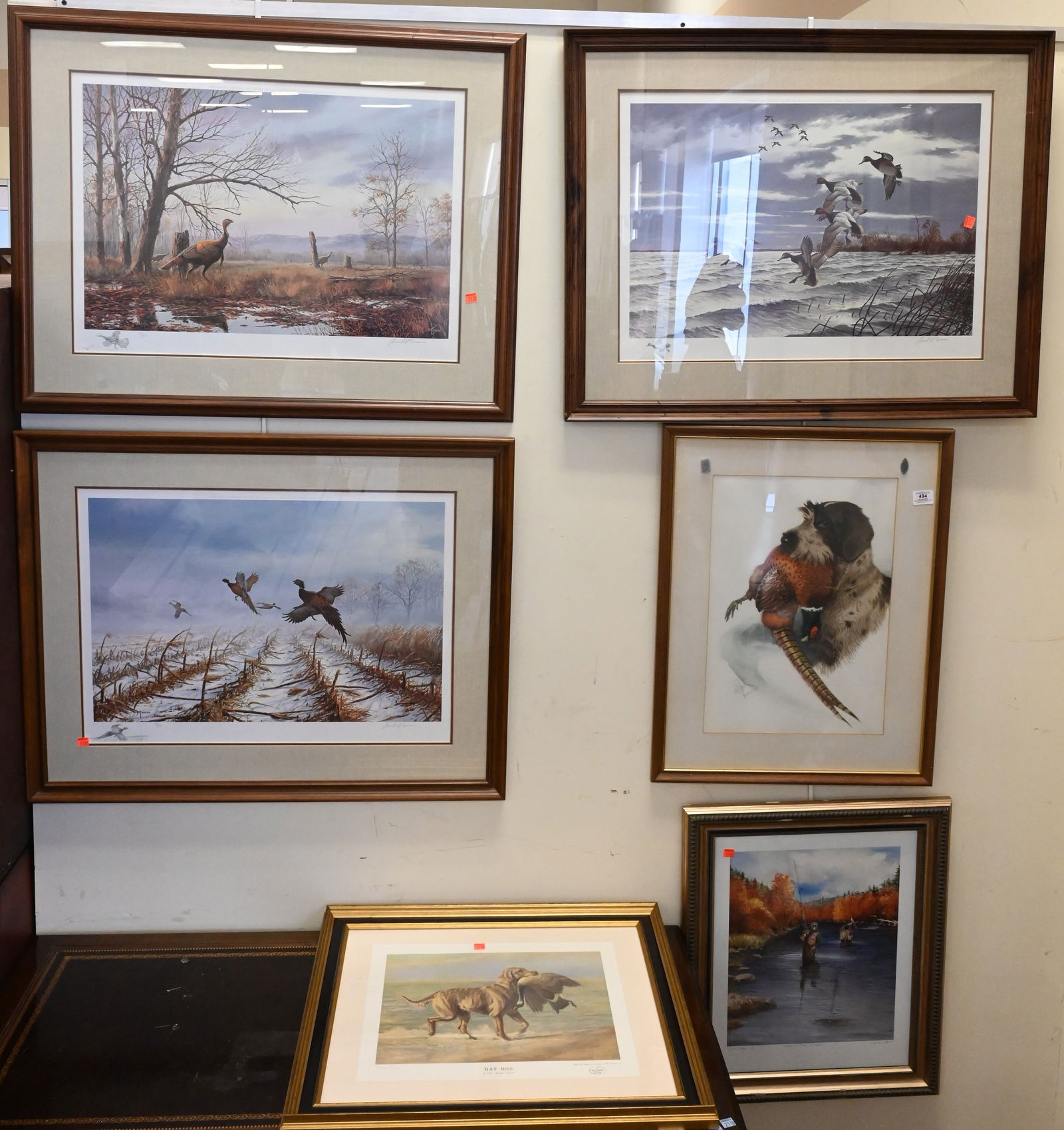 Six Piece Grouping of Signed and Numbered Bird and Bird Dog Prints: Six Piece Grouping of Signed and Numbered Bird and Bird Dog Prints,to include, three by David Maass all with artists remarqueducks over the ocean, edition 6/860"December Squall Pheasants", edition 40/
