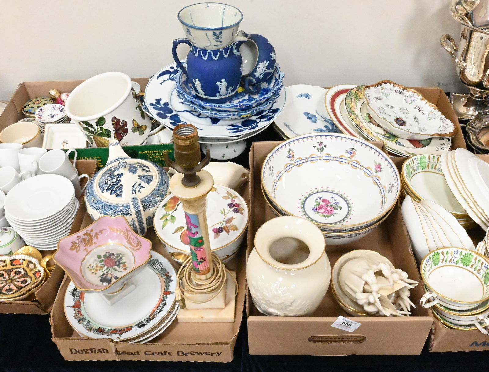 Six Tray Lots of European Porcelain: Six Tray Lots of European Porcelain, to include a Hammersley "Green Leaves" dinnerware set, Sampson Smith old royal bone China, along with Limoges France trinket boxes etc.. largest plate diameter app