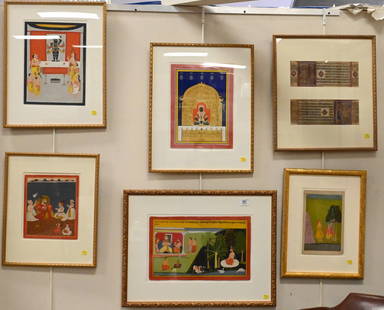 Group of Six 18th Century or Later Indo-Persian Watercolor/Gauche on Paper Paintings: Group of Six 18th Century or Later Indo-Persian Watercolor/Gauche on Paper Paintingsto include Jodlhey - Marwer School "Legend from Rayastani History", circa 1790, Udatpur Mewar School "Maharaga on Go