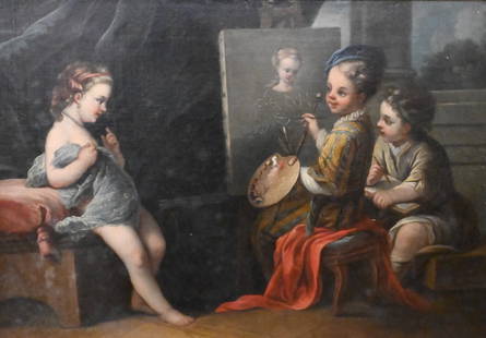 "Le Peinture" After Carle Van Loo (1705-1765): Le Peinture" After Carle Van Loo (1705-1765) Oil on canvas Christies tag on verso, sold $1750 12/17/2009 Size 26 1/2" x 38 1/2