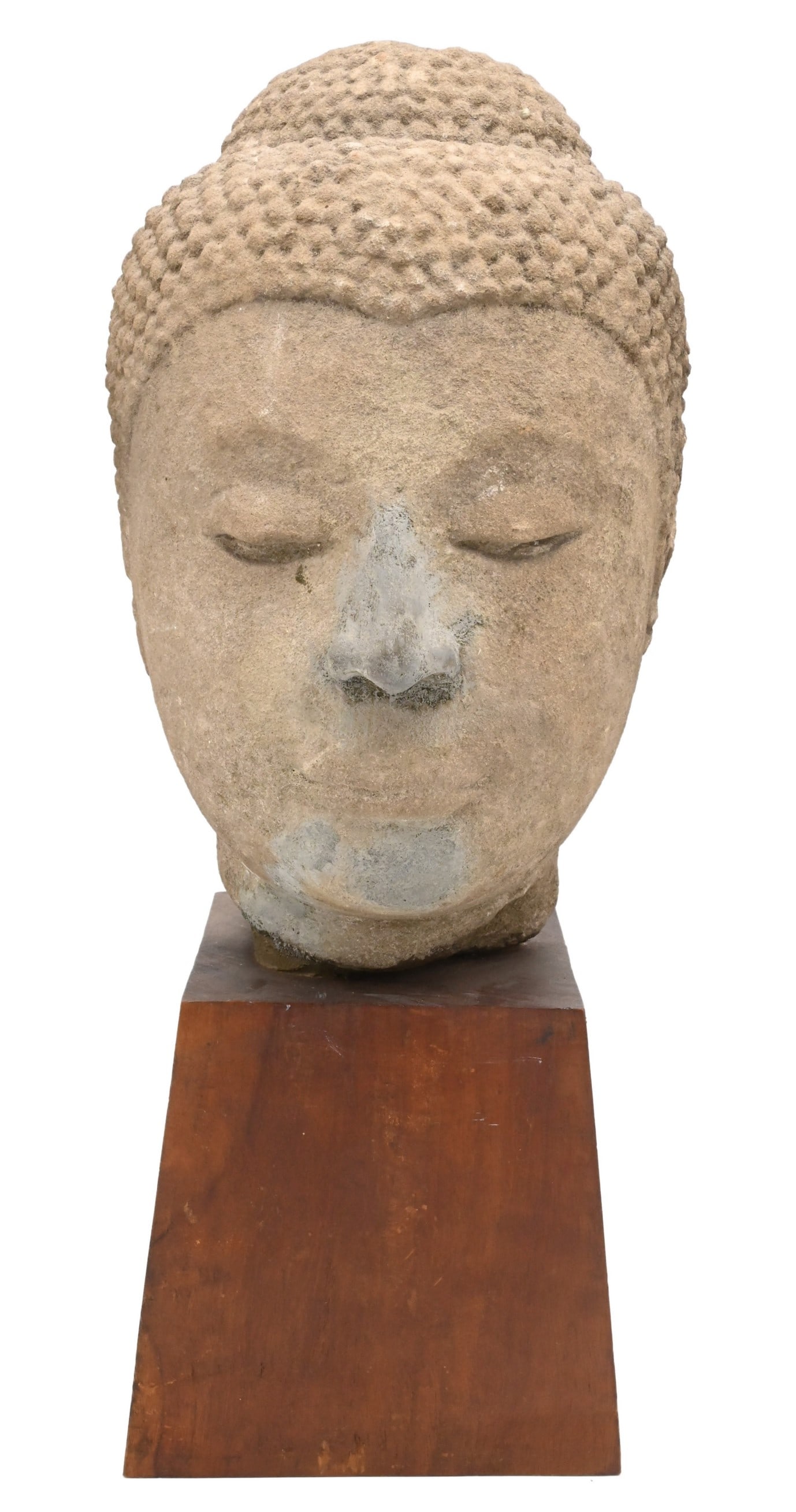 Large Thai Carved Sandstone or Ayutthaya Bust of a Buddha Head (1 of 6)
