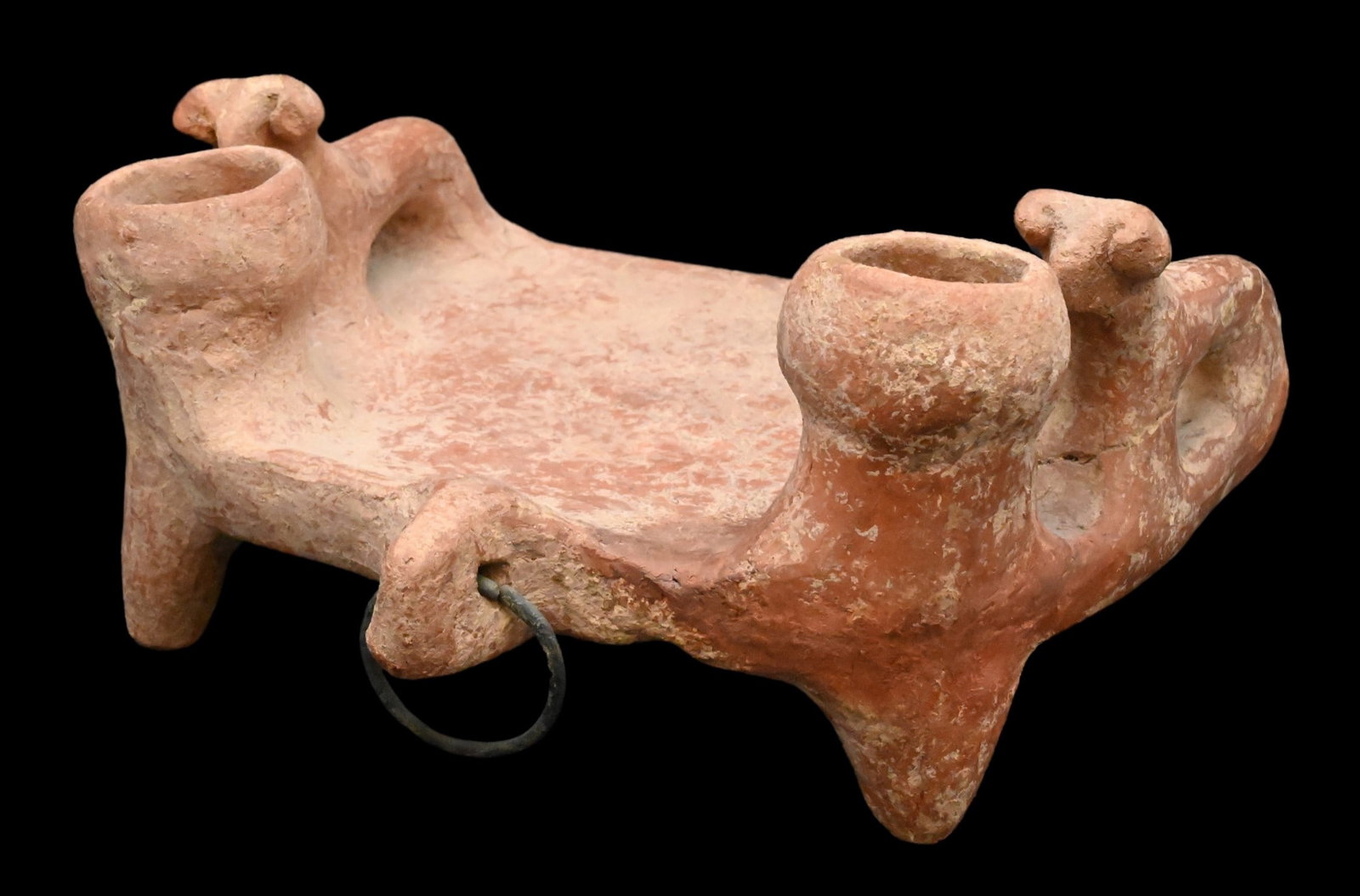 Iranian Pottery Altar: Iranian Pottery Altar Circa early 1st millennium B.C. or later Depicting animals facing jars Width 6 3/4 inches (as is) Provenance: Estate of Dina Recanati 944 5th Ave, New York