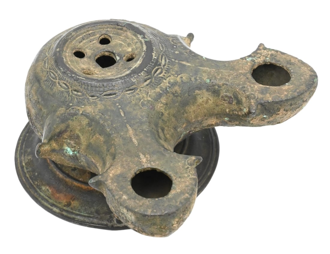 Byzantine Bronze Two-Spouted Oil Lamp (1 of 5)