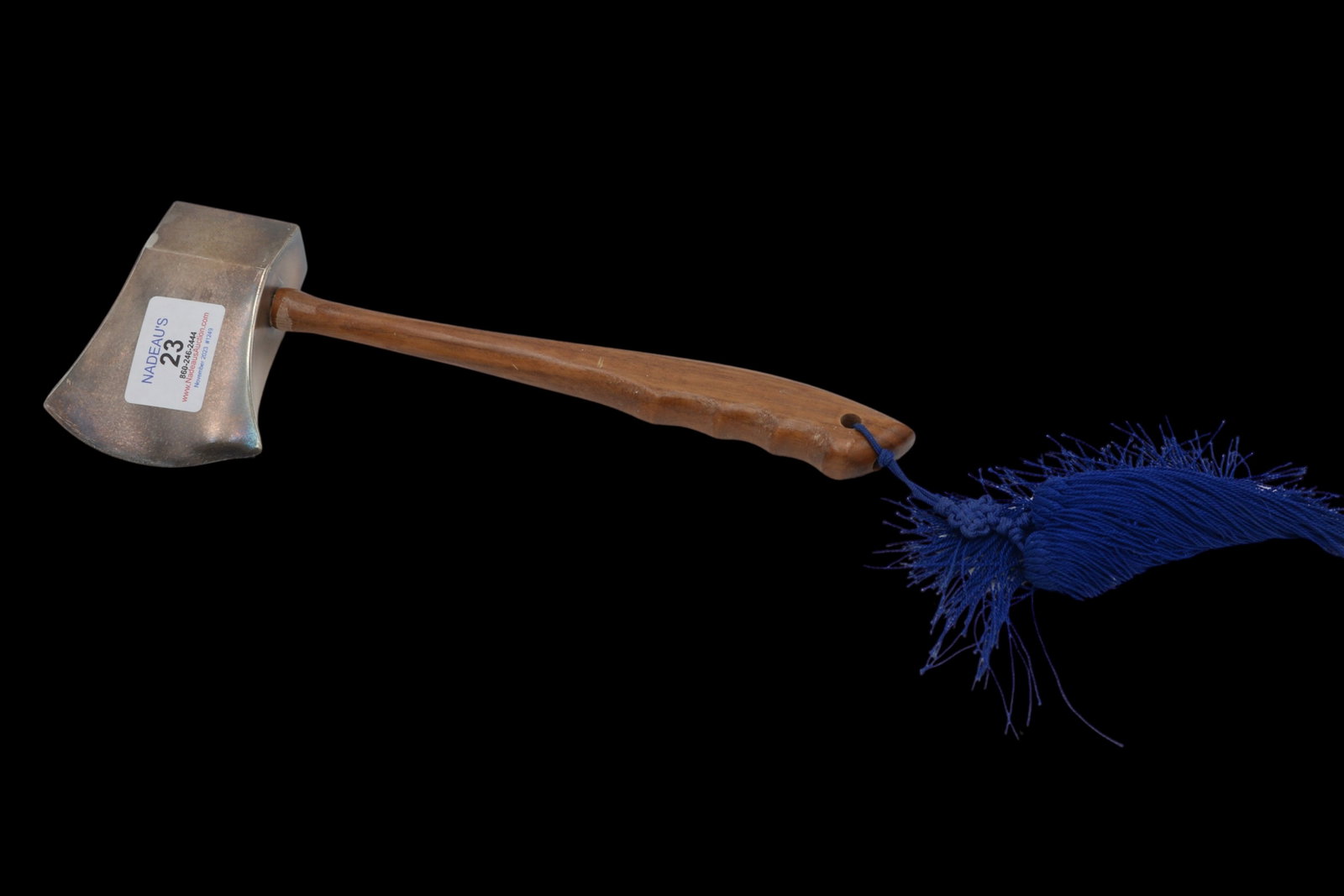 Presentation .999 Silver Hatchet Having Wood Handle: Presentation .999 Silver Hatchet Having Wood Handle, 7.4 t.oz. total weight, length 10 1/4 inches