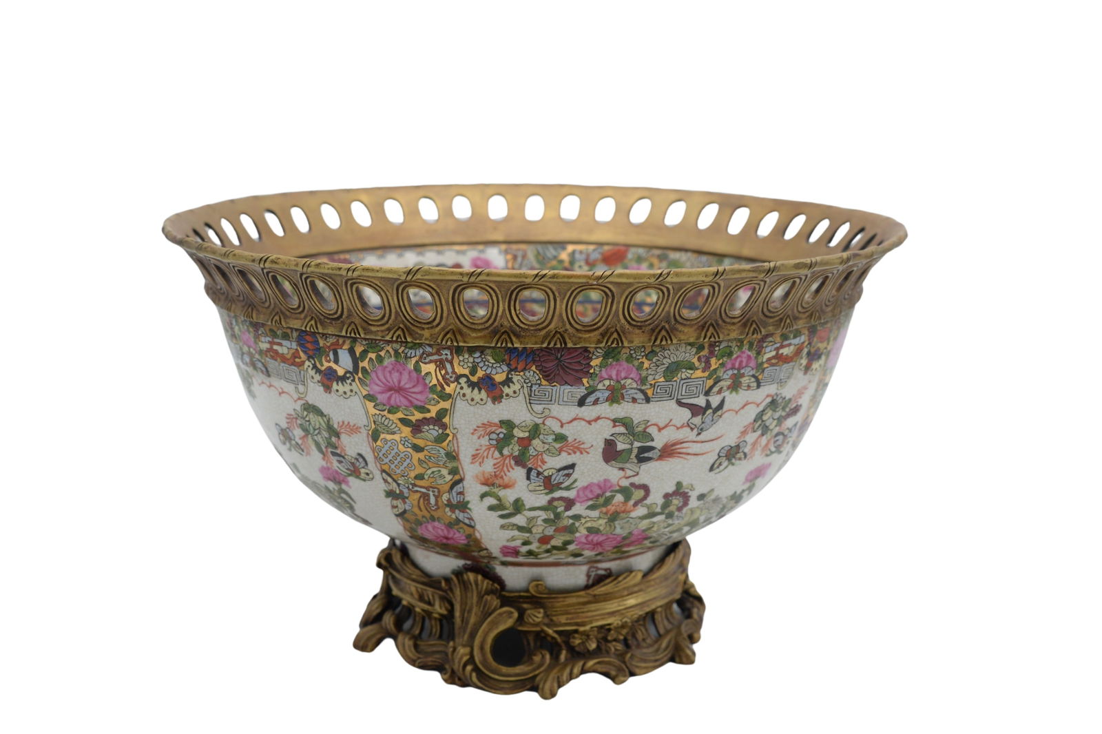 Gilt Bronze Mounted Chinese Rose Medallion Punch Bowl (1 of 7)
