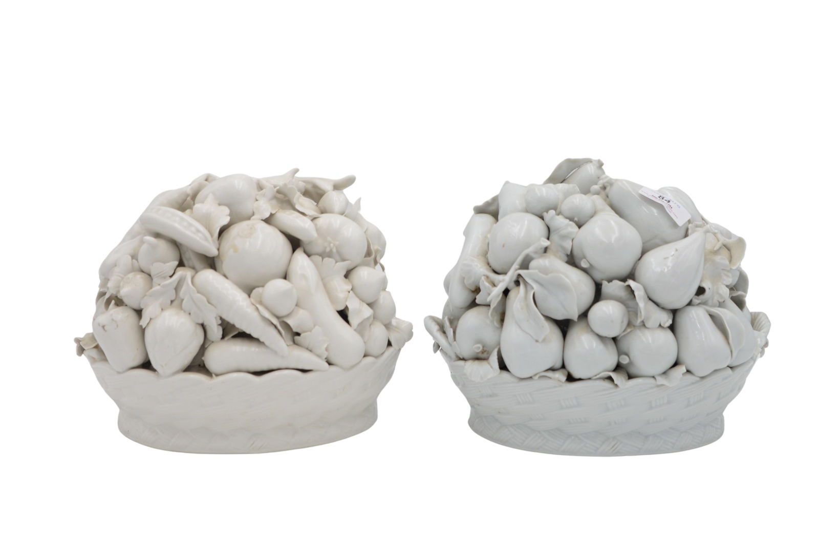 Pair Of French Faience White Glazed Porcelain Fruit And Vegetable Baskets (1 of 7)