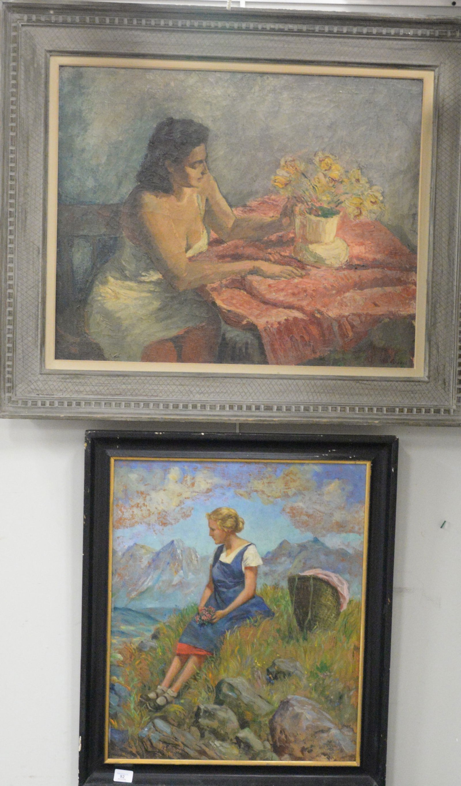 Two Oil Paintings of Women and Flowers (1 of 7)