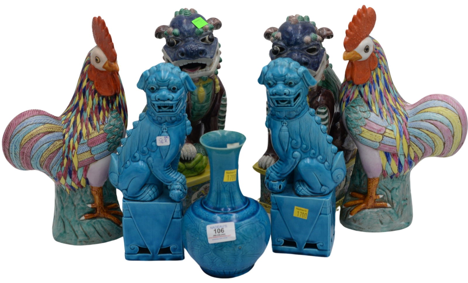Seven Piece Turquoise Glazed Foo Dog Pottery Group (1 of 4)