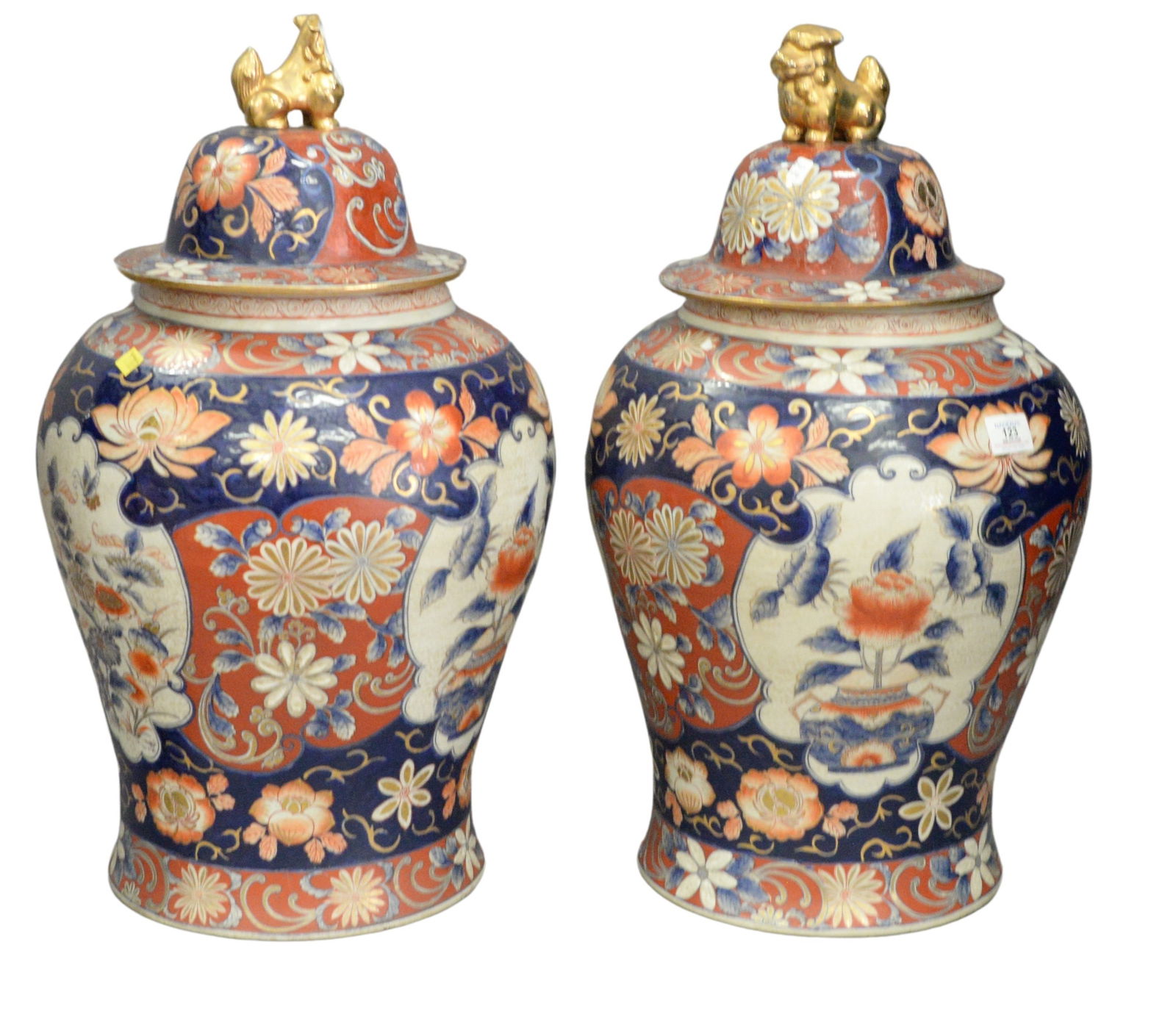 Pair Of Large Imari Porcelain Baluster Covered Vases (1 of 7)