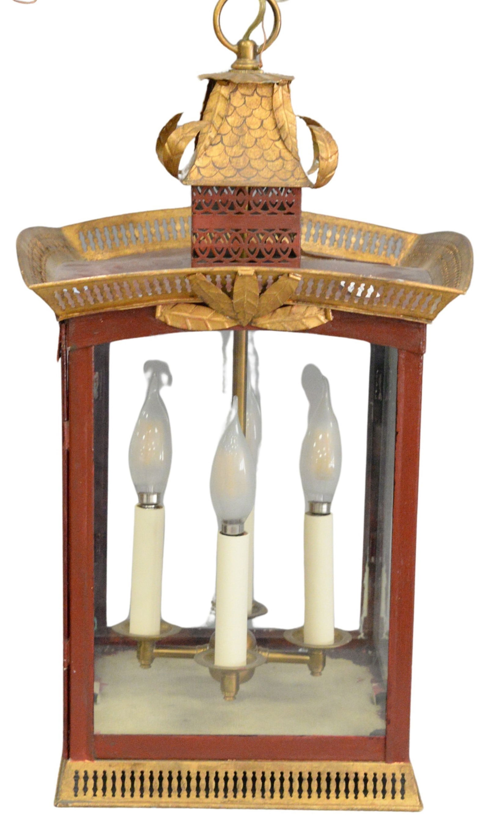 Red And Gold Gilt Painted Chinoiserie Decorated Hanging Lantern (1 of 5)