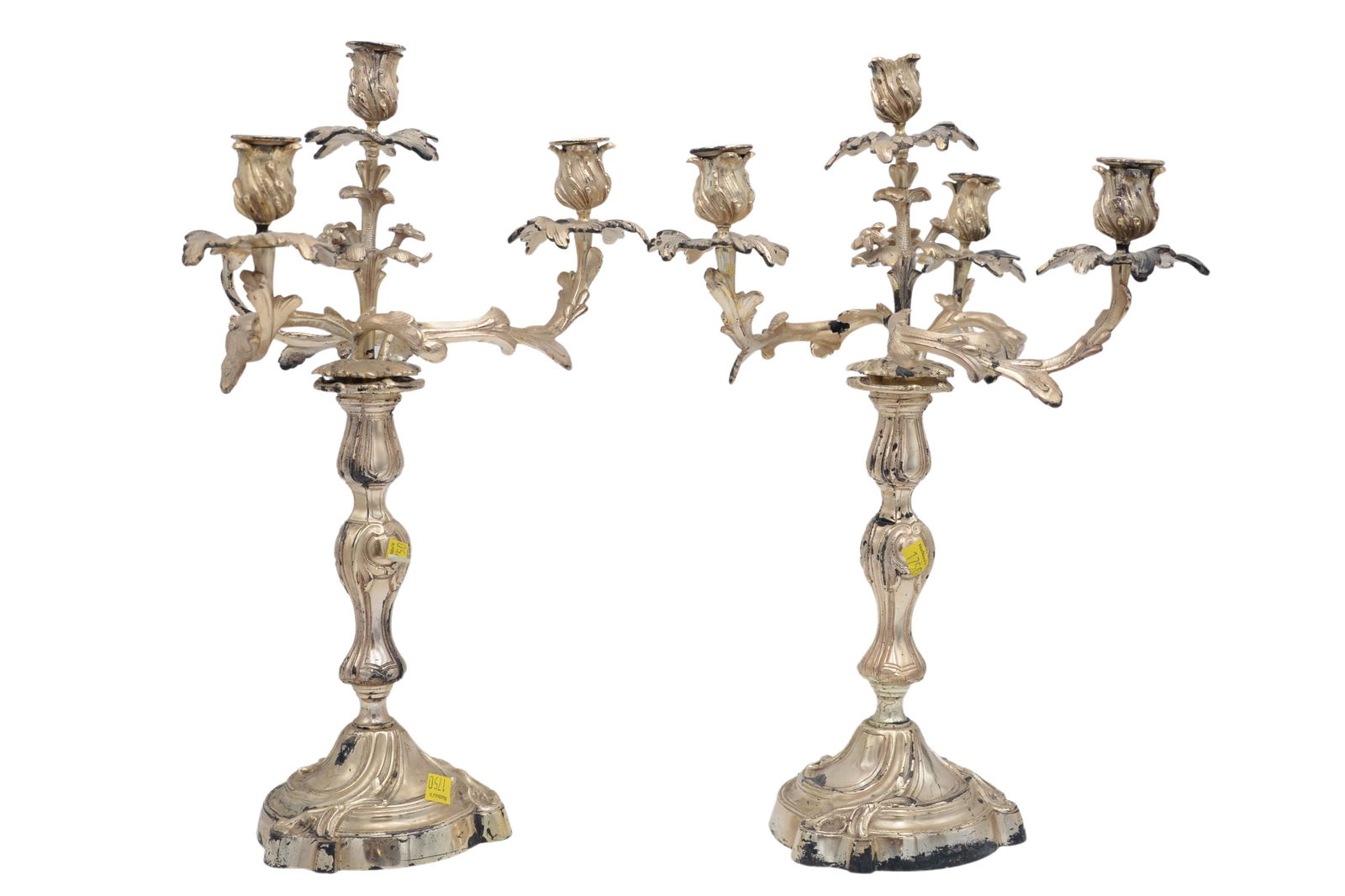 Pair of continental silver-plated four-light candelabra (1 of 5)