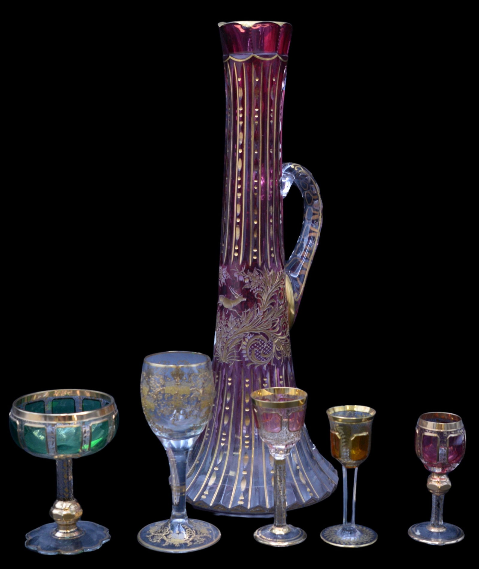 Large Grouping of Moser style Bohemian Glass Stems (1 of 10)