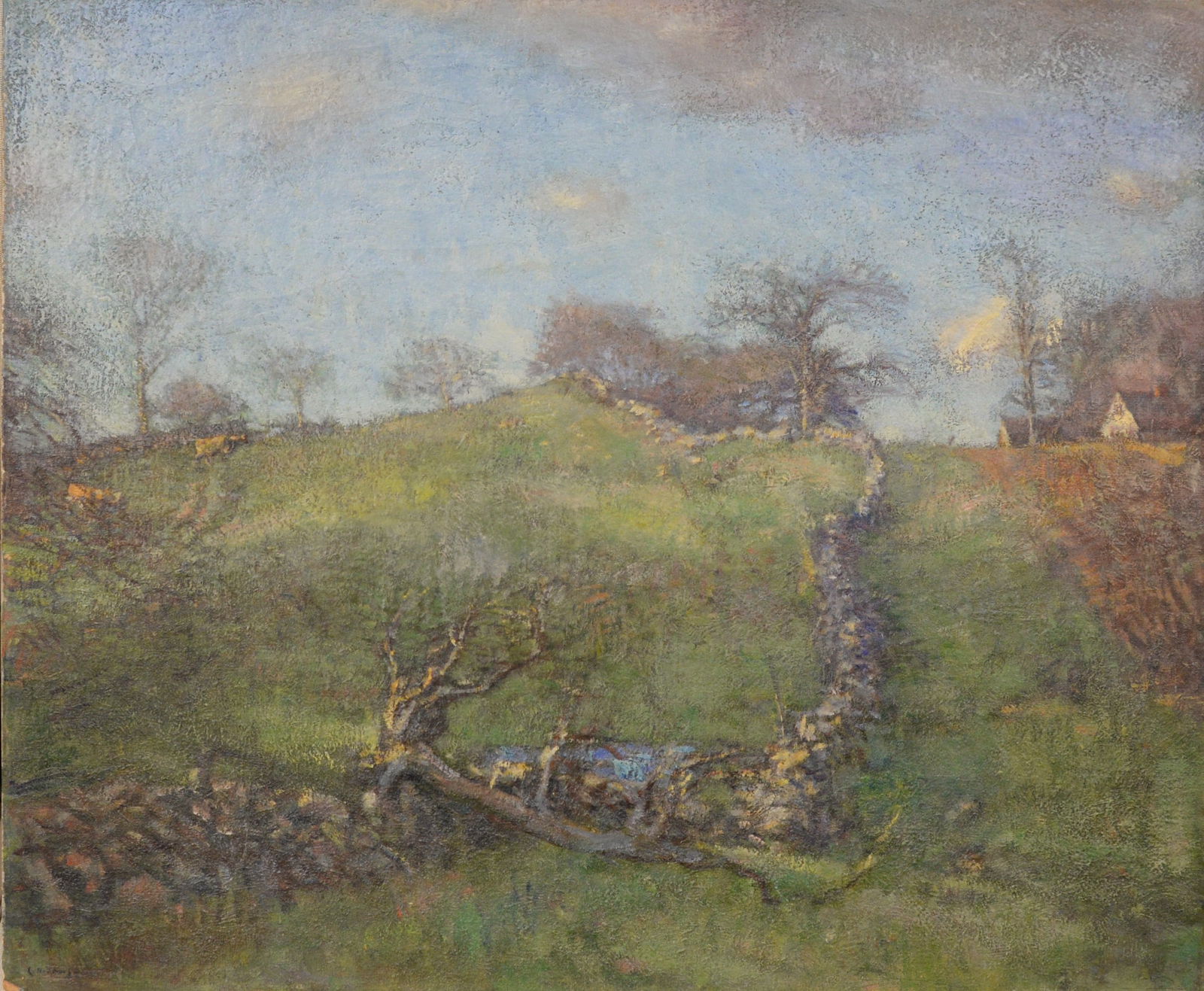 Charles Harold Davis (American/Connecticut (1856-1933) Oil on board: Charles Harold Davis (American/Connecticut (1856-1933) "Fall Landscape with Stone Walls" Oil on board Signature lower left "C.H. Davis" 25"x 30"