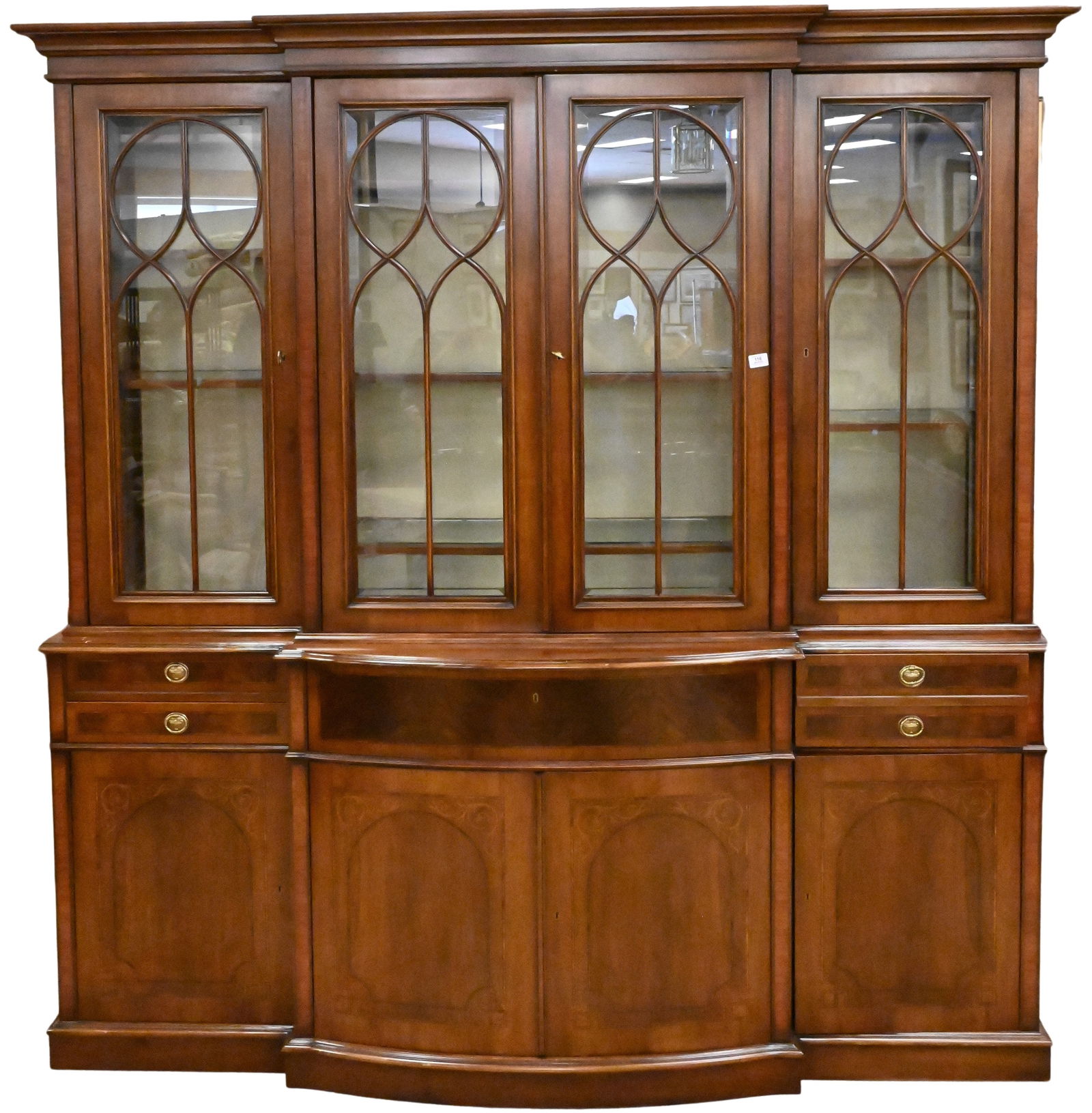 Two Part Inlaid Mahogany Breakfront (1 of 7)