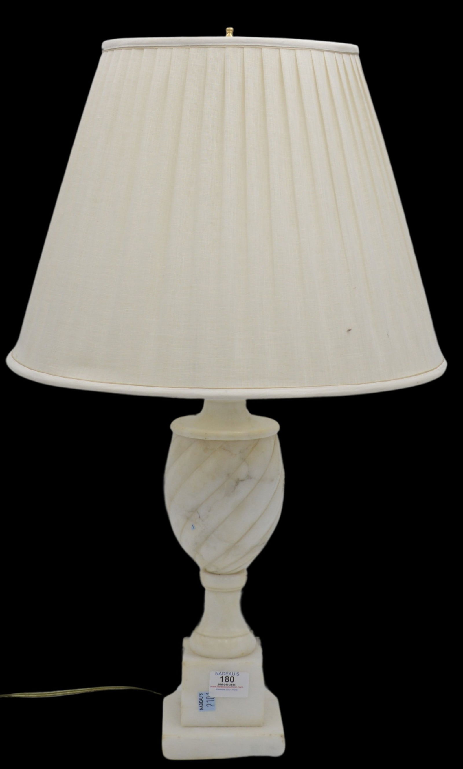 Carved Spiral Twist Alabaster Lamp: Carved Spiral Twist Alabaster Lamp, 1st half 20th century, height 18 1/2 inches, Provenance: Carlos de la Puente Antiques, New York, 5/7/00 $3,790
