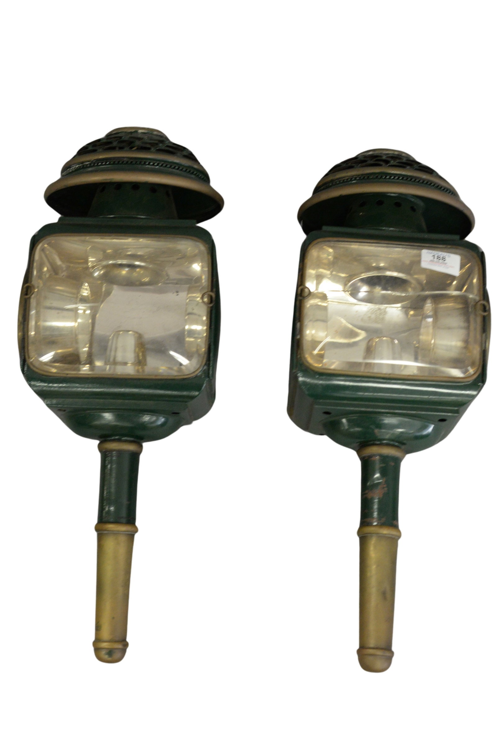 Pair of Antique Green Carriage Lights: Pair of Antique Green Carriage Lights, approximately 23 inches