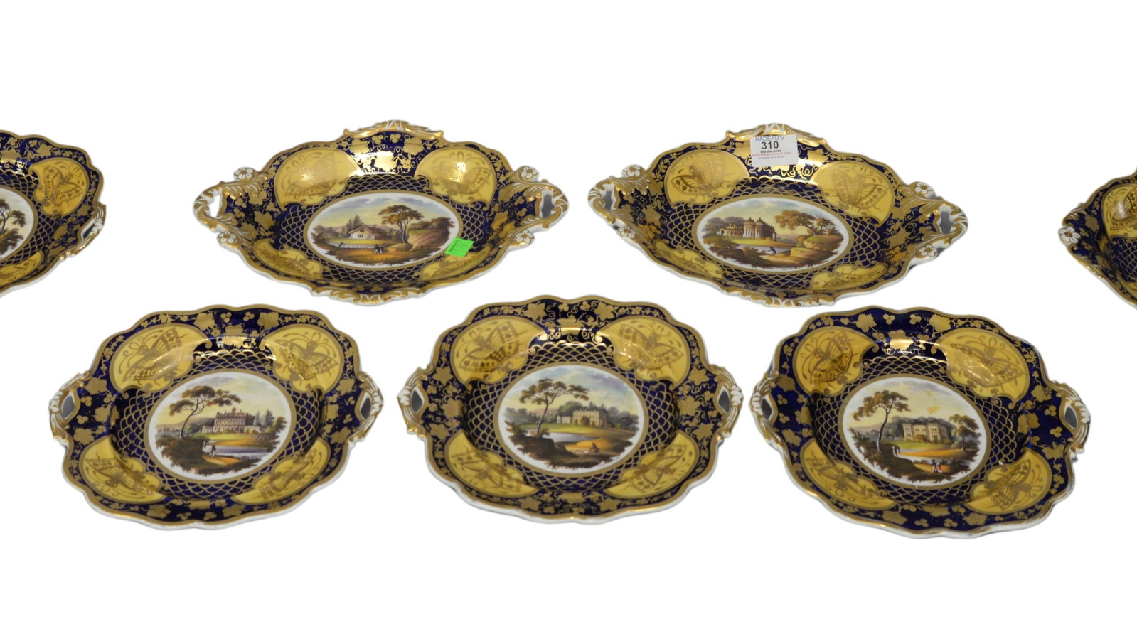 Set of English Cobalt Ground Port Dessert Service: Set of English Cobalt Ground Port Dessert Service, each decorated with landscapes, 19th century, longest dish 11 1/2 inches, sold at Christie's April 2, 2014 $750