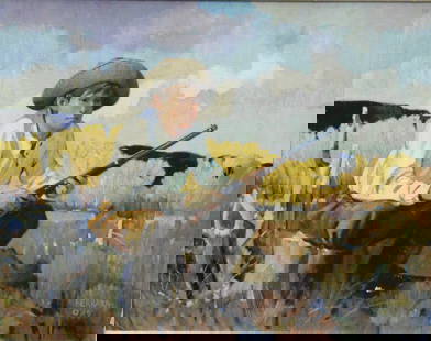Joe Ferrara (American 1932-2004): Joe Ferrara (American 1932-2004) "His First Winchester" Oil on canvas Signed and dated "Ferrara 89" lower right1989 16" x 20" Sold Christie's September 1, 2010 $625