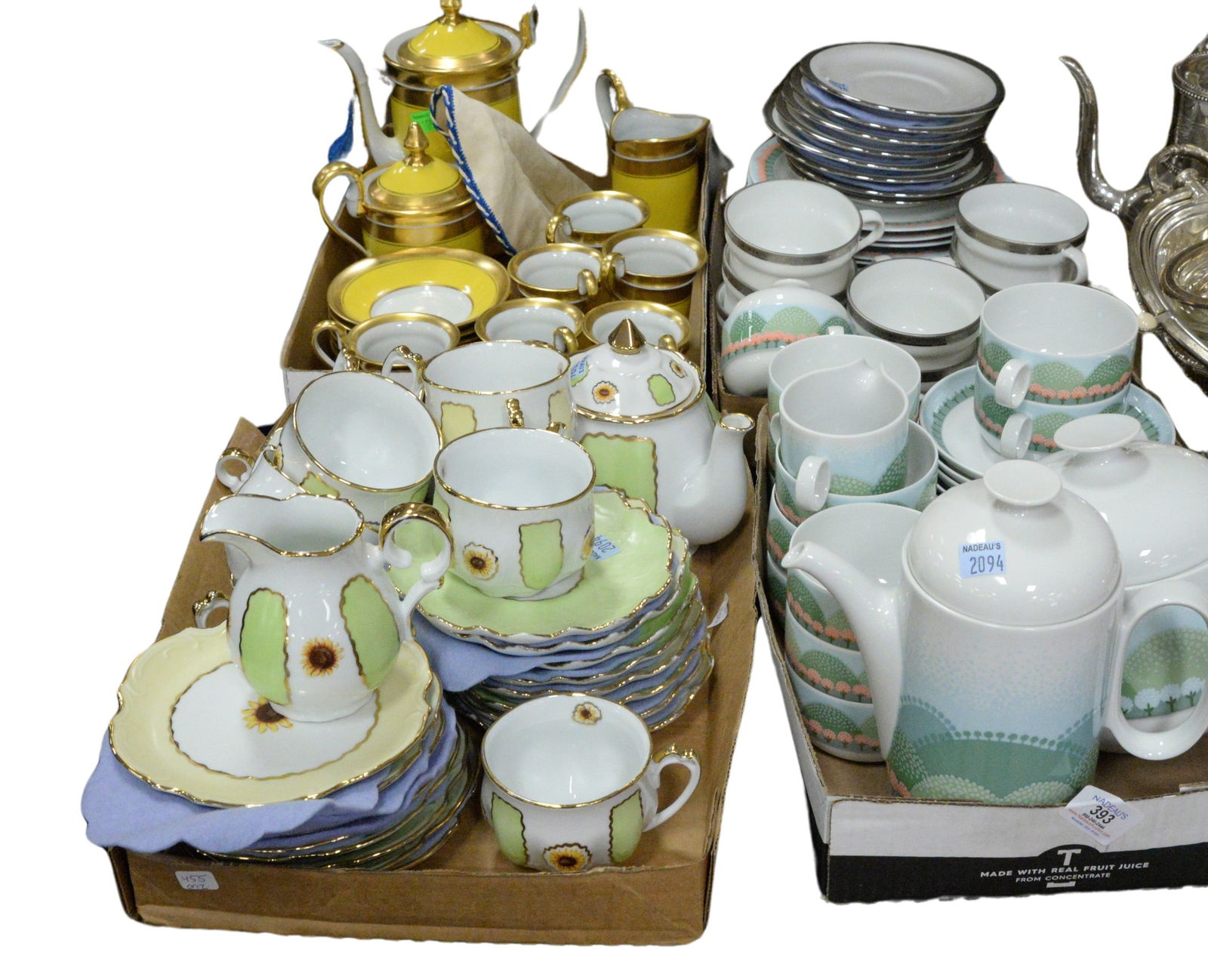 Four Tray Lots of Porcelain: Four Tray Lots of Porcelain to include, Limoges coffee set, Julia Aryeh Sunflower tea set, Rosenthal "Duo" Ambrogio Pozzi tea set