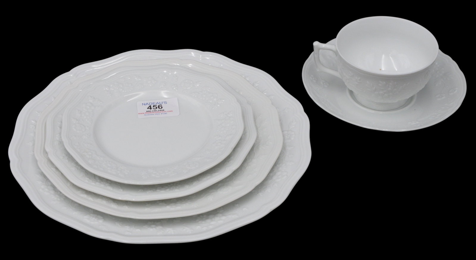 51 Piece Set Of Raynaud Et Cie Ceralene "Hawthorn": 51 Piece Set Of Raynaud Et Cie Ceralene "Hawthorn", limoges porcelain, marked Hawthorn from pont aux, choux manufacture paris circa 1780 Louvre museum
