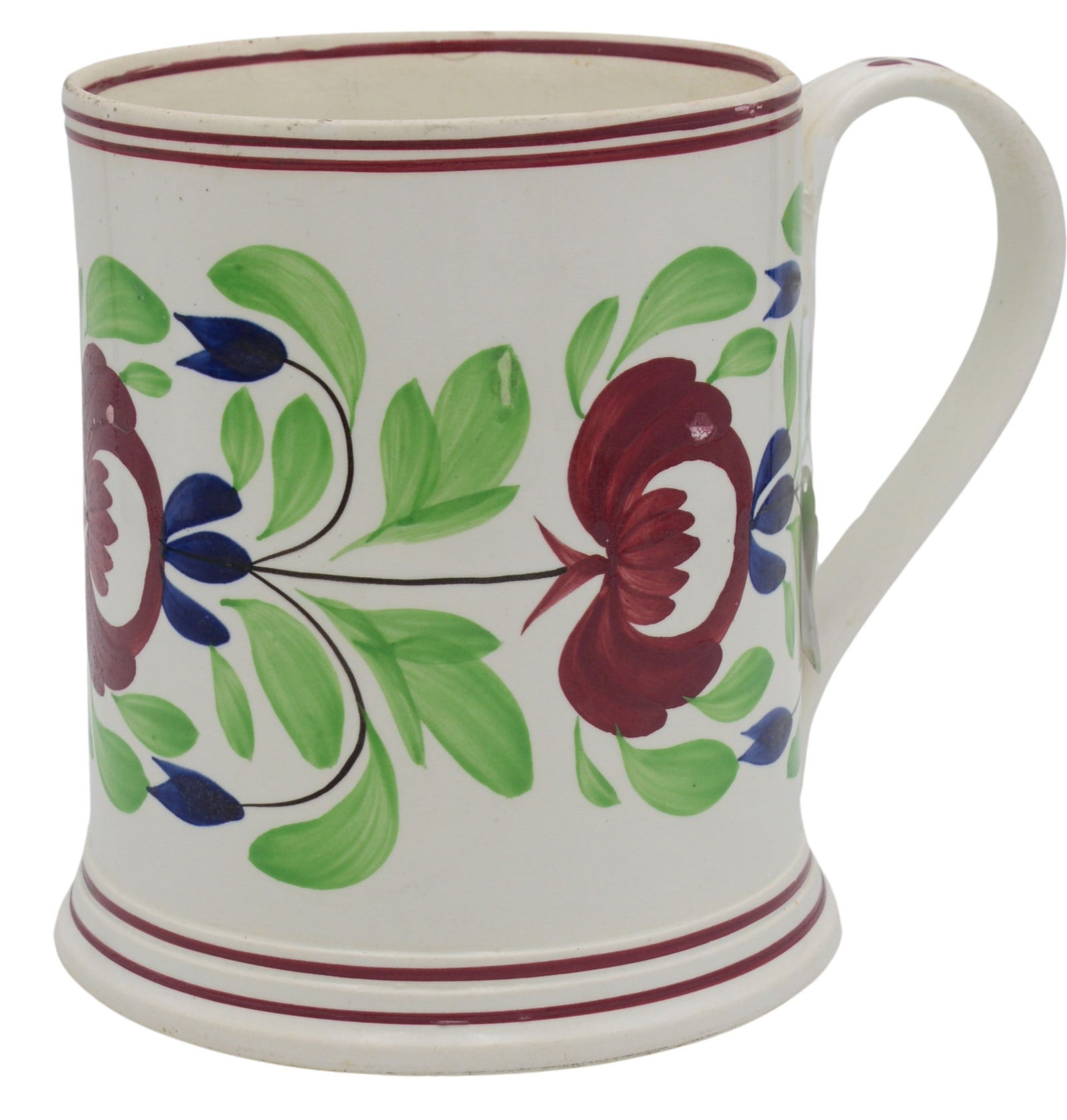 Oversized Stick Spatta Salesman's Mug: Oversized Stick Spatta Salesman's Mug Painted, decorated with flowers and leaves 19th century, height 8 inches, diameter 6 1/2 inches Provenance: Kemble's 4/7/00, property from a private collection de