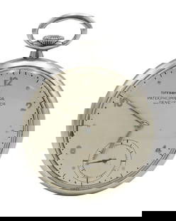 Patek Philippe Stainless Steel Pocket Watch: Patek Philippe Stainless Steel Pocket Watch dial marked Tiffany & Company, Patek Philippe, & CIE Geneve with second display window, (overwound) 45 mm