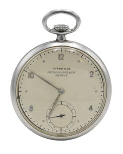 Patek Philippe Stainless Steel Pocket Watch: Patek Philippe Stainless Steel Pocket Watch dial marked Tiffany & Company, Patek Philippe, & CIE Geneve with second display window, (overwound) 45 mm