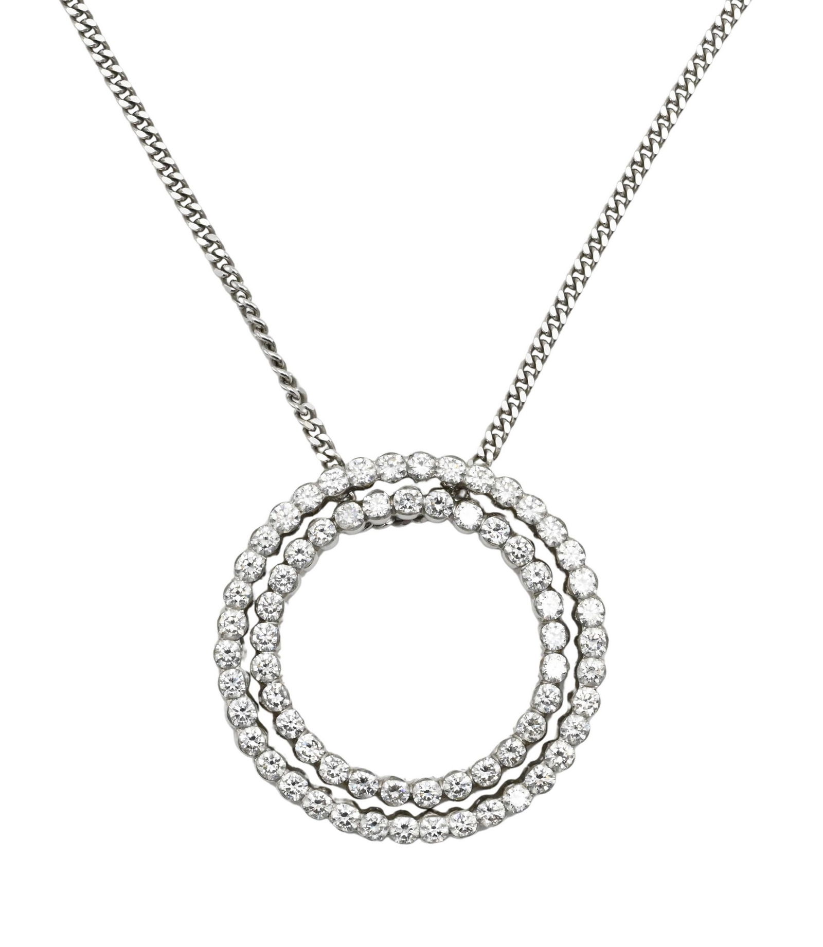 18K White Gold Chain Having Two 14K Circles of Diamonds (1 of 5)