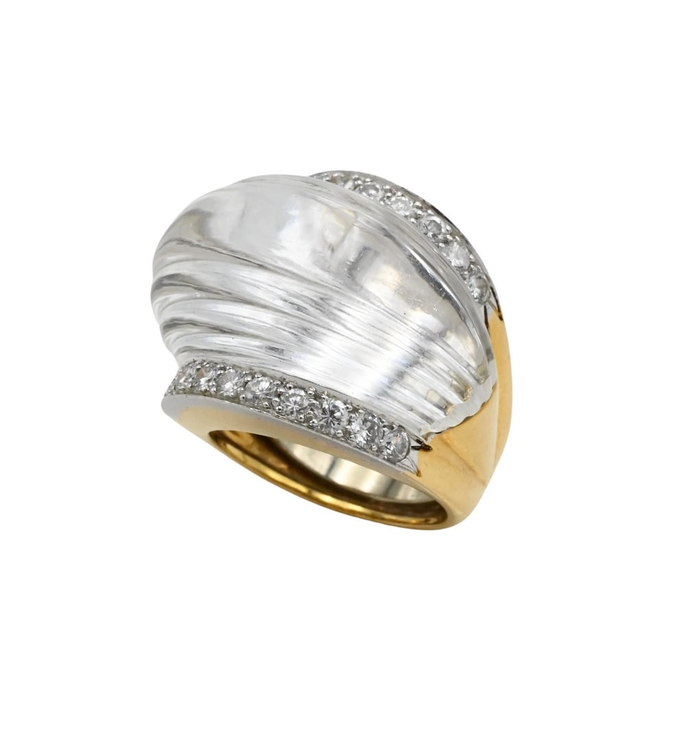David Webb 18K Yellow Gold, Rock Crystal, and Diamond Ring (1 of 6)