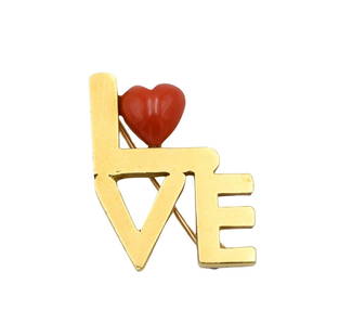 Cartier Aldo Cipullo 18K Yellow Gold Love Pin: Cartier Aldo Cipullo 18K Yellow Gold Love Pin having coral heart, serial # 22386, dated 1971 1/2" x 1", weight 7.8 grams